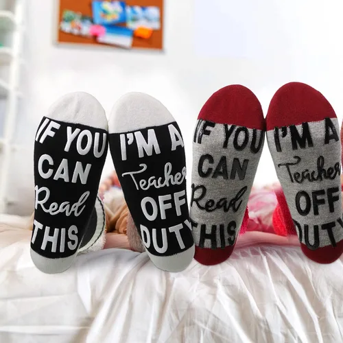Miniatura 6 de 4 pares de calcetines de agradecimiento para profesores, regalos de graduación con texto en inglés "If You Can Read This I'm a Teacher Off Duty