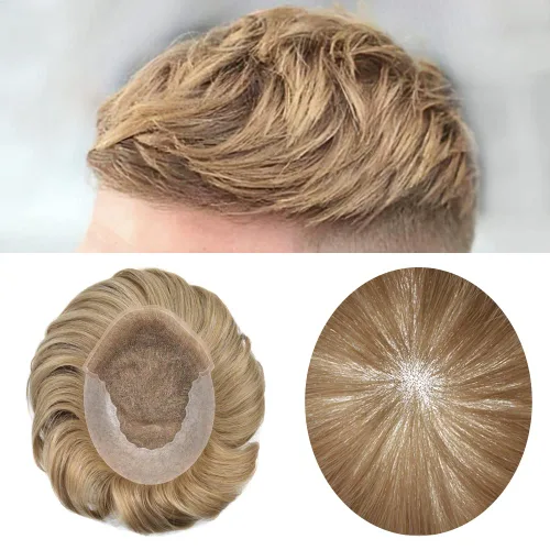 Miniatura 22 de Pieza de pelo Toupee para hombres Sistema de cabello real Sistema de encaje francés para hombre Toupee Sistema de reemplazo de pelo Protesis Capilar