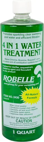 Robelle Tratamiento de agua concentrado 4 en 1 de 1 cuarto de galón, clarificador de piscina, fabricado en Estados Unidos