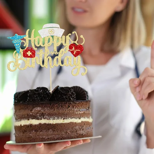 Miniatura 6 de Gyufise 1 unids Enfermera Feliz Cumpleaños Decoración de Pastel de Cumpleaños de Enfermería Público de Pastel de Cumpleaños para Médico Rn Tema