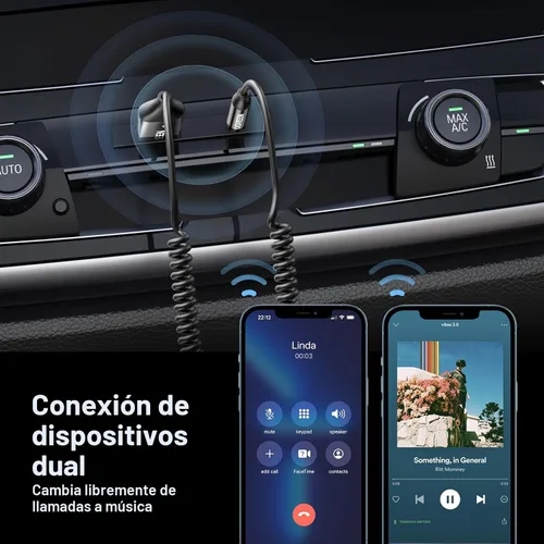 Miniatura 6 de UGREEN Adaptador Aux a Bluetooth 6.0 Receptor Bluetooth de 3.5mm para Coche Kit USB 2.0 a Conector de 3.5mm con Micrófono Integrado Entrada Auxiliar