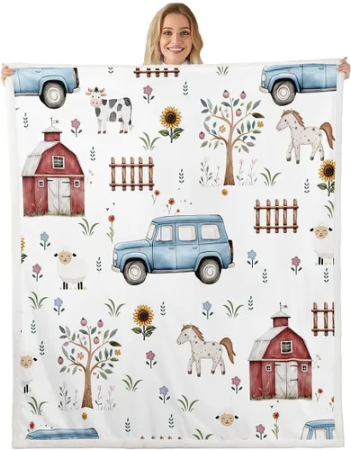 Miniatura 30 de Erosebridal - Mantas de bebé unisex para niños y niñas, mantas de guardería de animales de granja de minky 40x50, manta sherpa con diseño de tractor