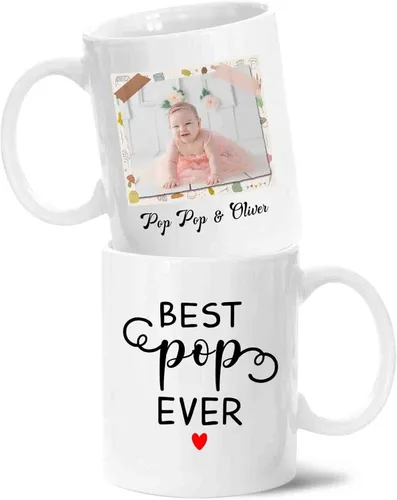 Miniatura 9 de Taza personalizada con foto y nombre – Tazas de café de cerámica personalizadas Bet Pop Ever Regalos para el abuelo – Taza Pop Pop – Regalo