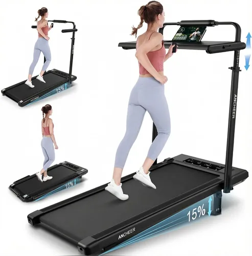 Walking Pad Treadmill Desk with Handle Bar&Adjustable Height, 3.5HP Ultra-Quiet Under Desk Treadmill, 15% Incline, 7.5 MPH Speed, 450 LBS Capacity,
