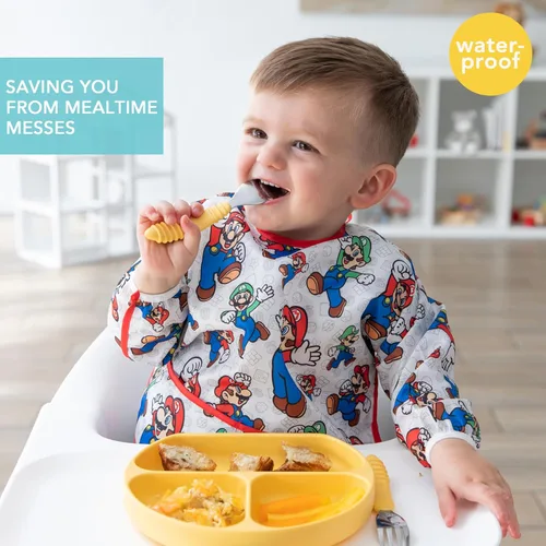 Miniatura 2 de Bumkins Baberos, para bebés y niños pequeños de 6 a 24 meses, mangas largas, imprescindible para comer, alimentar, ahorrar desorden, tela ligera J3