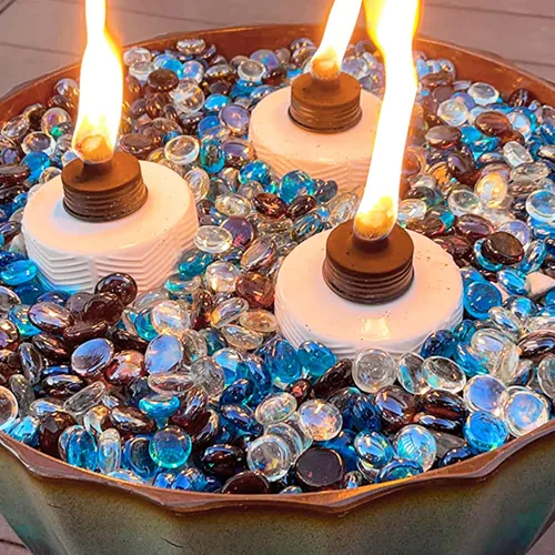 Miniatura 5 de GRISUN Cuentas de vidrio de mezcla de 1/2 pulgada para hoguera – Vidrio redondo reflectante de 10 libras, decorativo para chimenea natural