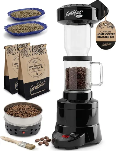 Fresh Roast SR800 - Paquete de tostador de café – Incluye tubo de extensión de vidrio, enfriador de granos de café, granos de café verdes, bandejas