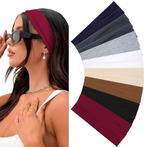 Miniatura 8 de Huachi Diademas antideslizantes para mujer, paquete de 16 bandas elásticas deportivas para el cabello para mujer, diadema de tela de algodón suave