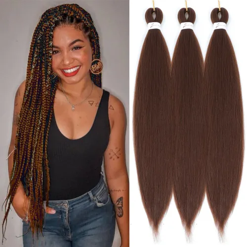 Miniatura 18 de Extensiones de cabello trenzado preestirado colorido, 3 colores, mezcla de cabello trenzado para niñas, 26 pulgadas, 3 paquetes