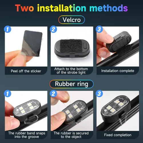 Miniatura 8 de 10 luces estroboscópicas LED inalámbricas de 4 LED con control remoto, 8 colores de alto brillo USB-C, recargable, impermeable, anticolisión, luces