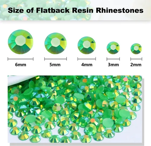 Miniatura 3 de 3000 PIEZAS 2mm de Brillantes de Imitación de Resina con Dorso Plano, Color AB Verde, Piedras de Resina Gelatinosa con Dorso Plano para Tazas