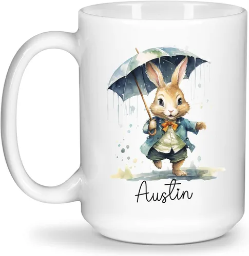 Miniatura 17 de Taza de viaje de cerámica personalizada de conejo, taza con nombre personalizado para los amantes de los conejos, taza de té con nombre temático