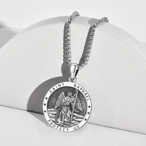 Miniatura 146 de Odinstone Collar de plata de ley 925 con medalla de San Miguel/San Cristóbal/San Benito/Crucifijo de Jesús/San Uriel/Arcángel Rafael para hombres