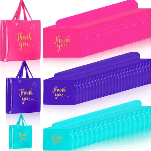 Miniatura 14 de Teling 200 bolsas de agradecimiento con asa a granel, bolsas de mercancía de agradecimiento de 3 tamaños, paquete de plástico para compras al por
