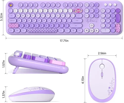 Miniatura 104 de KNOWSQT Combo de teclado y ratón inalámbrico, teclados lindos de tamaño completo estilo máquina de escribir 2.4G azul colorido - receptor USB Plug
