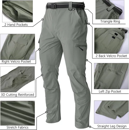 Miniatura 3 de WENRONSTA Pantalones cargo de senderismo para hombre de secado rápido ligeros impermeables 6 bolsillos para exteriores montaña pesca camping