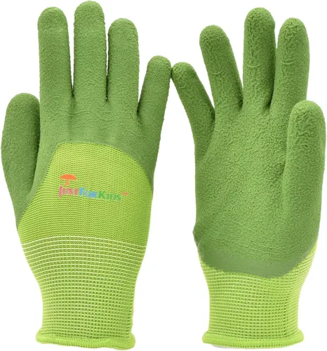 G & F Products JustForKids Kids Garden Work Gloves Soft Cotton or Synthetic Leather, Dirt-Resistant, Non-Slip, Knit Wrist Verde