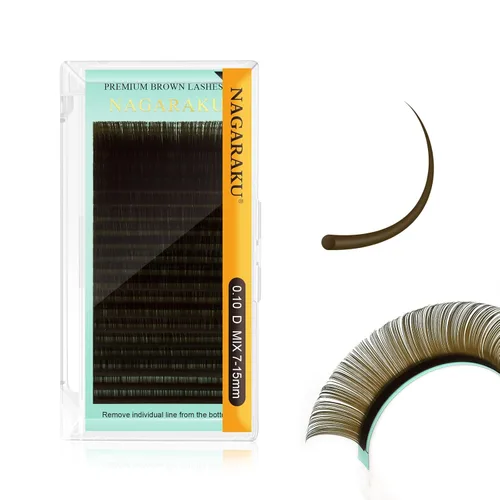 Miniatura 32 de NAGARAKU Extensiones de pestañas de color marrón oscuro 0.003 in, rizo B, 0.276-0.591 in, bandeja mixta, pestañas individuales, volumen de visón