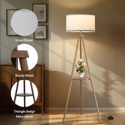 Miniatura 4 de EOEYYOYB Lámpara de pie con 3 modos de luz ajustables: lámpara de pie con trípode de madera, moderna lámpara de pie LED con brillo regulable