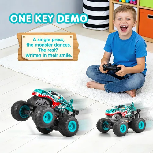 Miniatura 5 de DYODYORC Auto a control remoto, juguete de camión monstruo de dinosaurio todo terreno de 2.4 GHz, camión RC con música, 3 efectos de iluminación