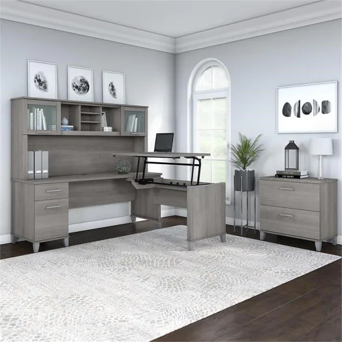 Miniatura 2 de Bush Home Somerset - Escritorio en forma de L con gabinete y archivador (72 W, 3 posiciones, color gris platino)