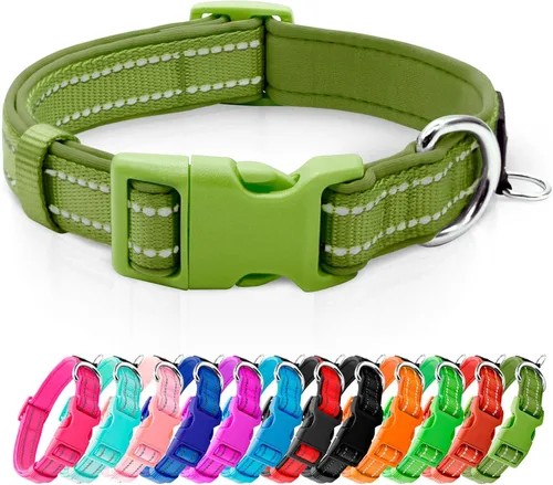 Miniatura 15 de azuza Collar reflectante para perro, de neopreno suave acolchado con anillo para etiqueta de identificación, ajustable para perros pequeños, azul