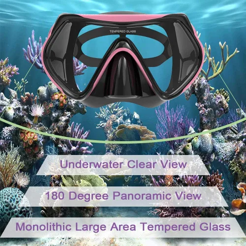 Miniatura 3 de WACOOL Juego de buceo profesional con válvula de purga de vidrio recubierto antivaho y pieza de boca de silicona antisalpicaduras para hombres