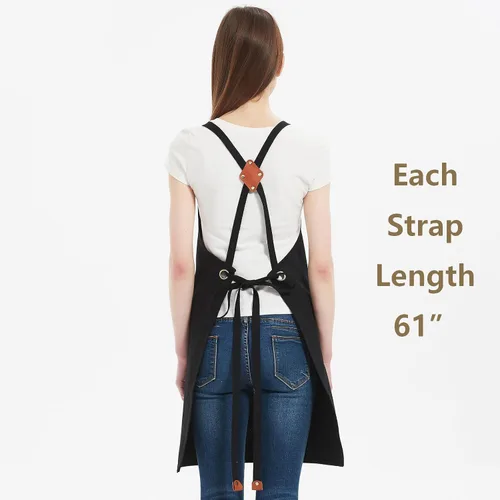 Miniatura 3 de AFUN Delantales de chef para mujeres y hombres con bolsillos grandes, delantal de trabajo repelente al agua de lona de algodón, talla M a XXL (negro)