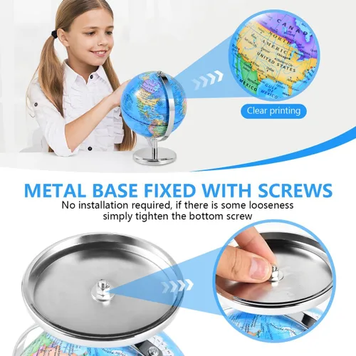 Miniatura 4 de KISEER Globo del mundo giratorio de 6 pulgadas con soporte de metal pesado para niños, geografía, aula, educación u oficina, decoración del hogar