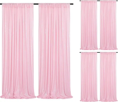 Miniatura 35 de Cortinas de fondo de lentejuelas rosas de 2 piezas, 2 pies x 8 pies, fondo de fotografía, cortina para fiestas con purpurina, fondo de boda, tela