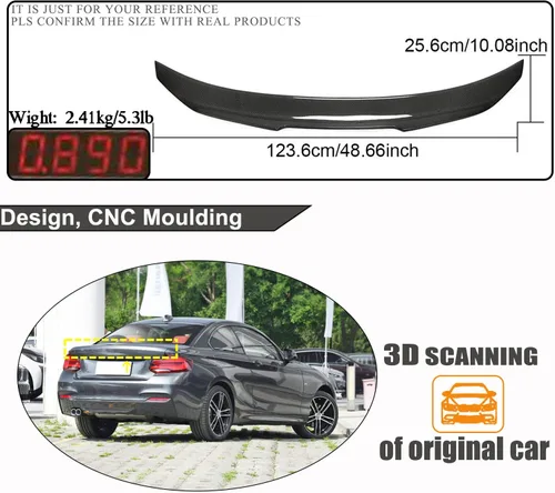 Miniatura 5 de Alerón de maletero de fibra de carbono real Compatible con BMW Serie 2 F22 Coupé y F87 M2 2014-2021, aleta trasera de alerón de maletero