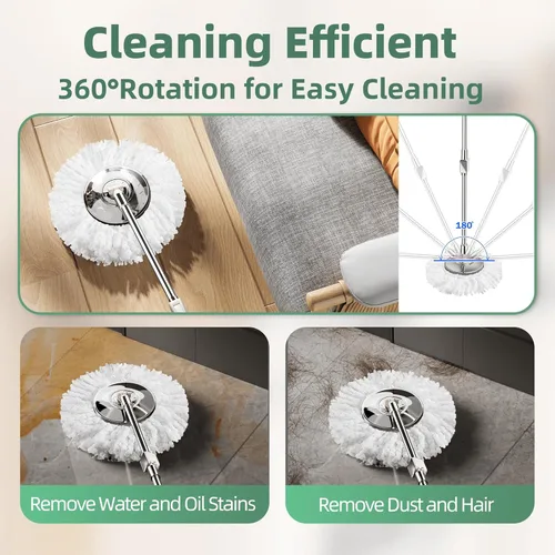 Miniatura 5 de Trapeador giratorio y cubo con escurridor para el hogar, trapeador de 360° y cubo con agua limpia y sucia separada, mopa de polvo húmedo para Negro