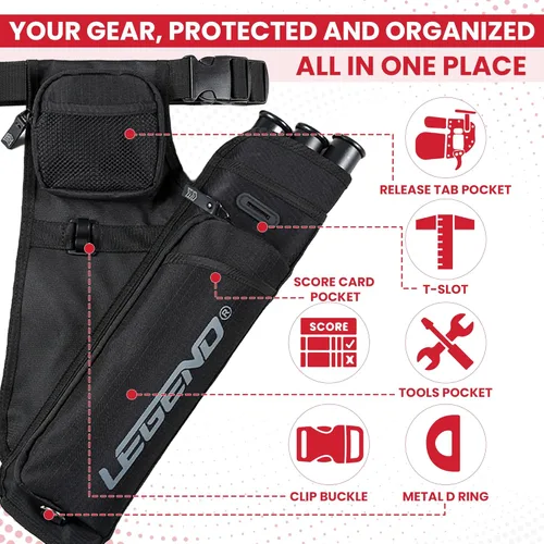 Miniatura 4 de LEGEND First Archery - Funda para flechas, carcaj de cadera con cinturón ajustable y 3 tubos de flecha, material de nailon duradero con ranura en T