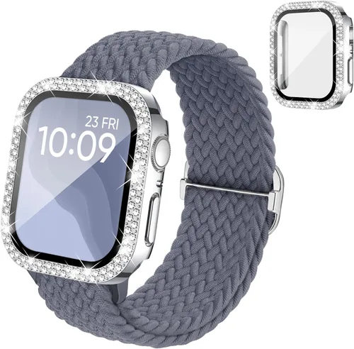 Miniatura 9 de Correa trenzada elástica compatible para bandas de Apple Watch para mujeres y estuche de 40 mm, 41 mm, 42 mm, 44 mm, 45 mm, 46 mm, protector