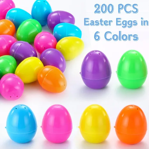 Miniatura 3 de LUKBERA 200 huevos de plástico brillantes a granel, 2.4 pulgadas, varios colores, con cáscara vacía, rellenables, huevos de Pascua para niños