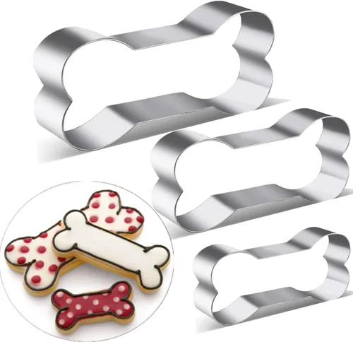 Juego de cortadores de galletas con forma de hueso de perro, molde de galletas de acero inoxidable para perros y gatos Dogbone