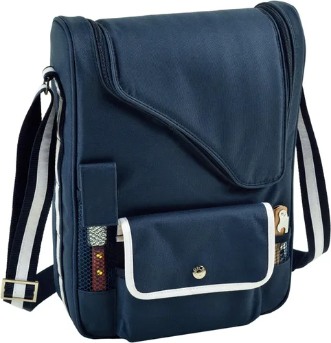 Miniatura 4 de Picnic at Ascot Bolsa térmica original aislada para vino y queso, diseñada, montada y aprobada de calidad en los Estados Unidos Azul marino/Blanco