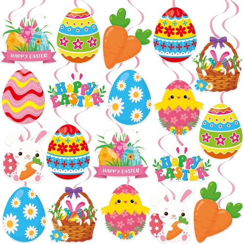 40 decoraciones de remolinos colgantes de Pascua, huevos de Pascua, remolinos colgantes para techo, decoraciones de papel de aluminio para
