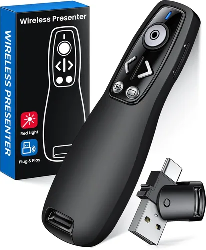 Presentador Clicker Presentador Inalámbrico Remoto para PowerPoint, Clicker de PowerPoint con Control de Volumen PowerPoint Advancer de Diapositivas