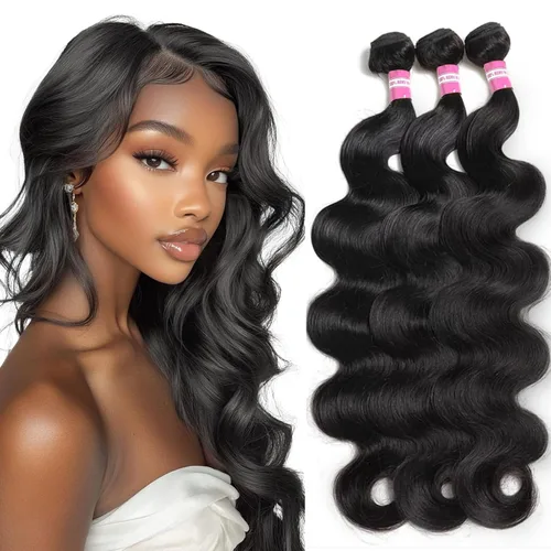 Miniatura 9 de DMKEEP Extensiones de cabello humano ondulado con cierre, 12, 14, 16+10 pulgadas, 100% cabello virgen brasileño sin procesar, 3 paquetes con cierre