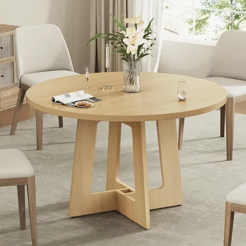 Miniatura 9 de Mesa de comedor redonda para 4, mesa de comedor de madera, mesa de cocina circular para el hogar, comedor, cocina, sala de estar (marrón nogal)