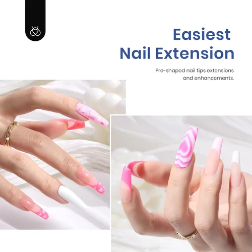 Miniatura 3 de Beetles - Kit de extensión de uñas de gel fácil con 500 puntas de uñas en forma de ataúd 5 en 1, base de pegamento de uñas y lámpara LED innovadora