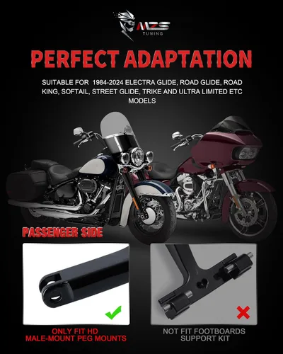 Miniatura 6 de MZS Plataformas de motocicleta para pasajero y conductor, estribos anchos, pedales estirados, color negro, compatibles con Dyna FLD/Electra Road