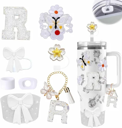 Miniatura 132 de 15 piezas de set de accesorios para vaso Stanley Cup 30oz 40oz con asa, incluye cubierta de pajita de silicona y bota, encanto de asa, encantos