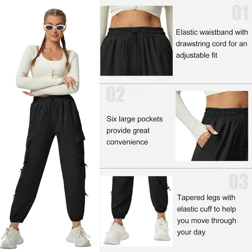 Miniatura 5 de Pantalones cargo de secado rápido, ligeros, tácticos, con 6 bolsillos, para mujer, cintura elástica y resistente al agua