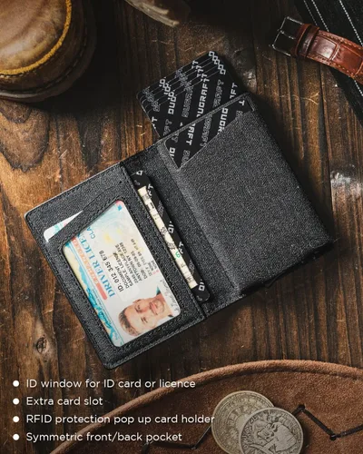 Miniatura 3 de DUGRAFT Cartera para tarjetas con ventana de identificación, para hombre, bloqueo RFID, minimalista, delgada, plegable, funda para tarjetas