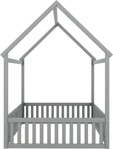 Miniatura 8 de VilroCaz Cama de casa de tamaño matrimonial para niños, marco de cama Montessori de madera maciza con valla y puerta para niños y niñas, diseño