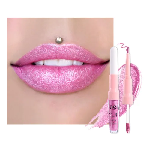 Miniatura 15 de evpct Juego de delineador de labios y lápiz labial metálico rosa claro, para mujeres, de larga duración, impermeable, 24 unidades, color rosa claro