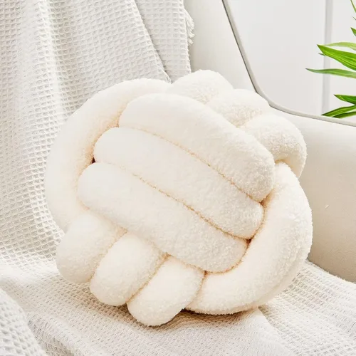 Uvvyui Bola de Almohada de Nudo, Almohadas Decorativas Suaves para el Hogar, Almohada Redonda de Tiro, Almohada de Felpa Anudada Hecha a Mano, Cojín