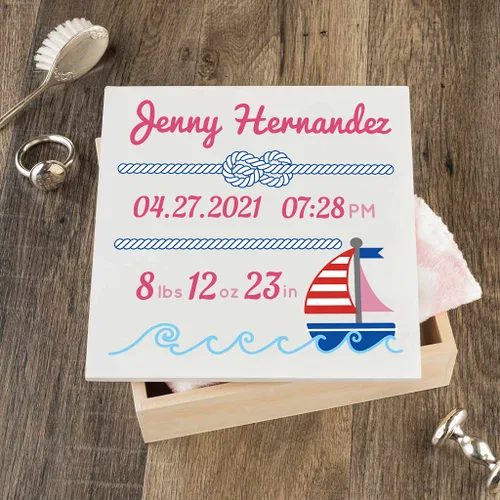 Miniatura 9 de Caja de recuerdo personalizada para bebé (huellas azules, regulares)